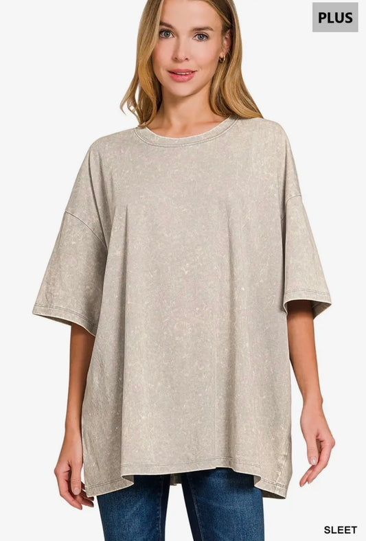 (Pre-Order) Zenana Vintage Mineral Wash Oversized Tee