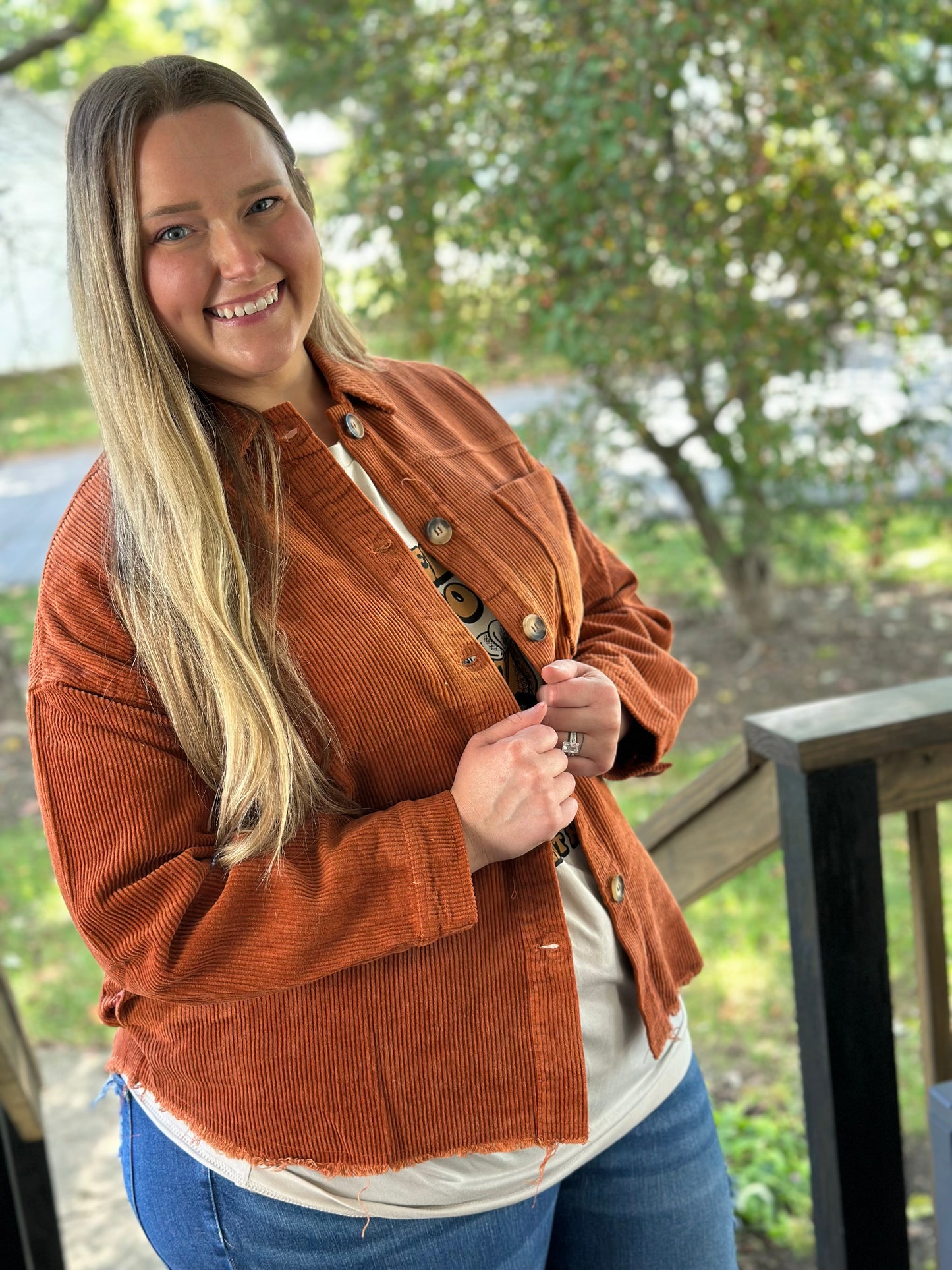 RIBBED VELVET JACKET: Rust, 1X/2X